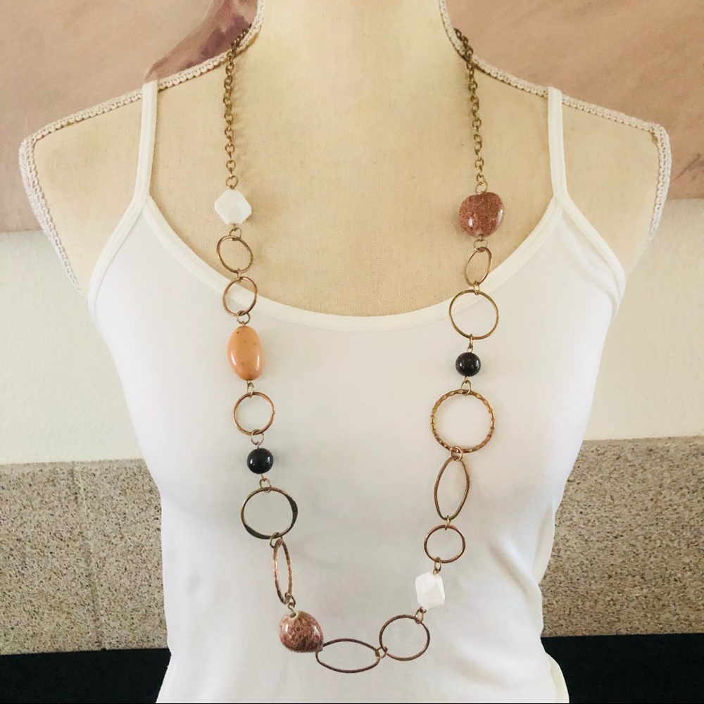 Bold mixed bead chain link long length necklace